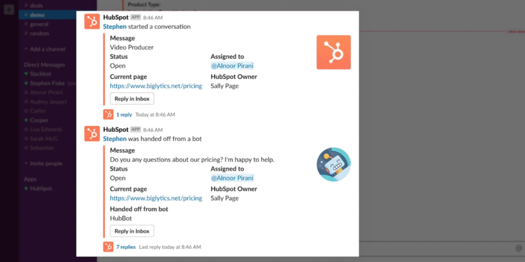 Slack alert notifying a support team that a new customer ticket was created in HubSpot, improving response time and visibility.